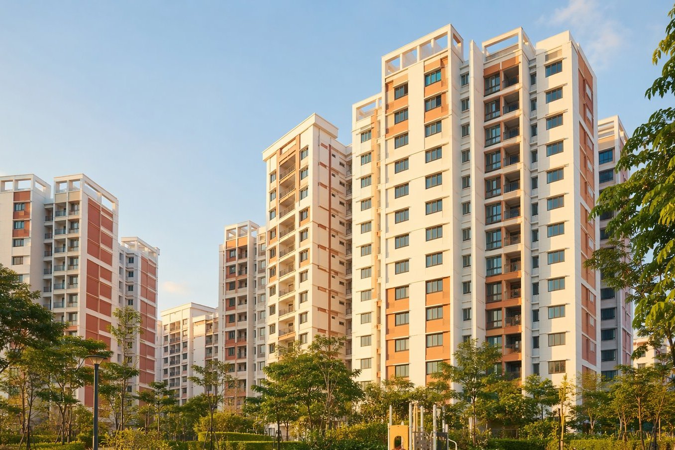 Artist's impression of newer HDB blocks and neighbourhood greenery in Woodlands, northern Singapore