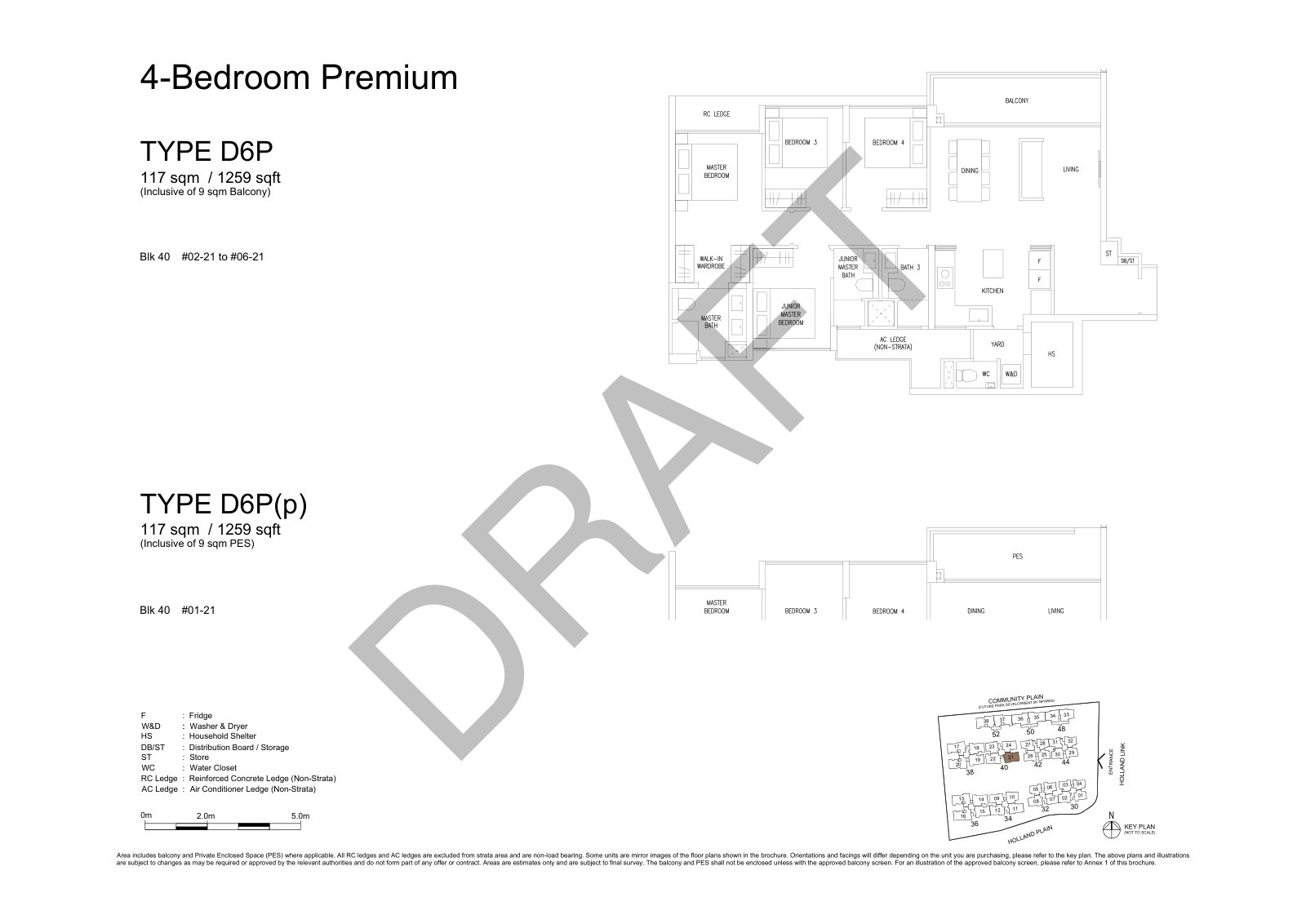 Amberwood at Holland 4-Bedroom Premium Type D6P floor plan, 1,259 sq ft (117 sqm), 6 units in Blk 40, with key plan