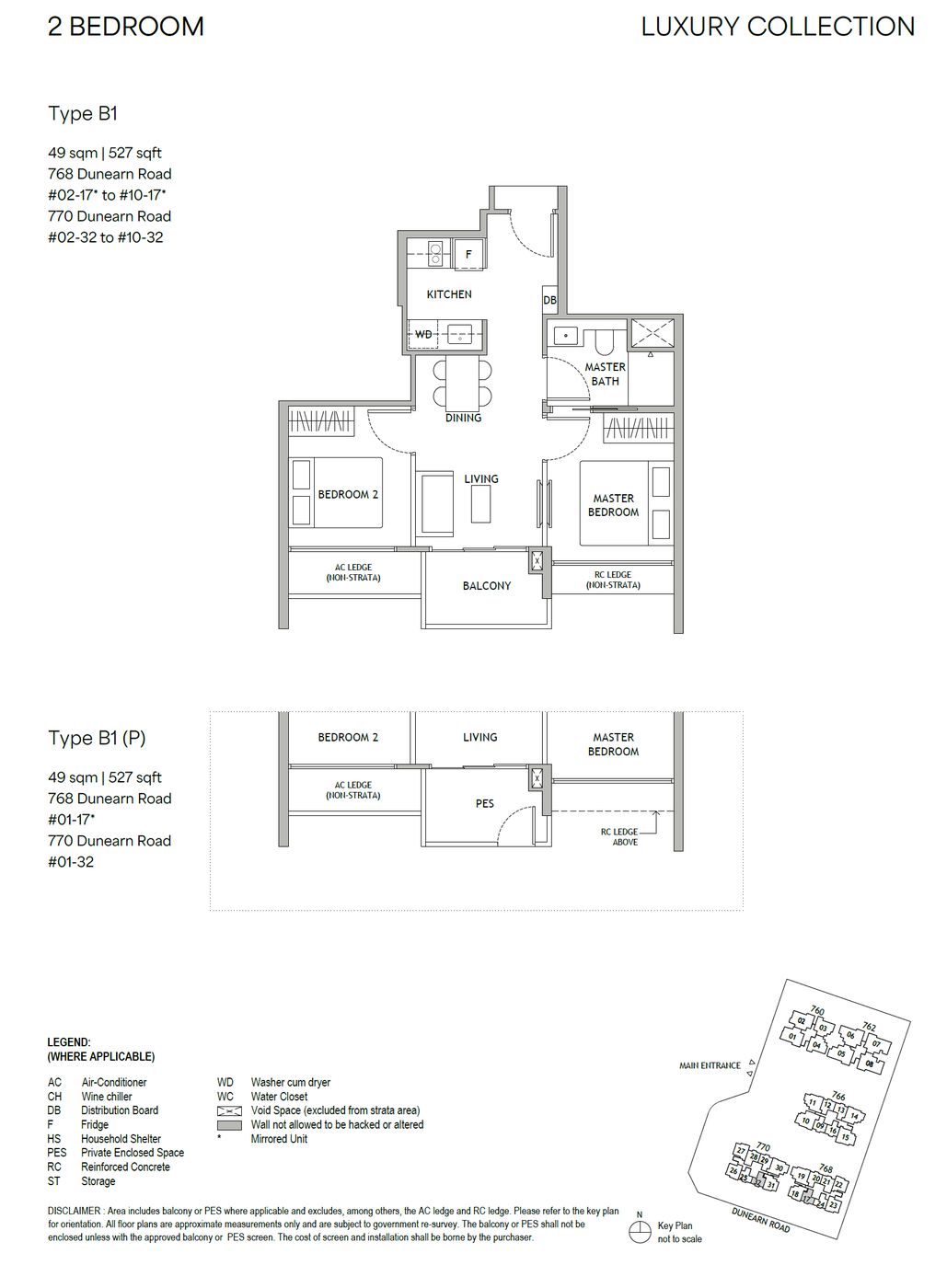 Dunearn House floor plan, type B1 — 2 Bedroom