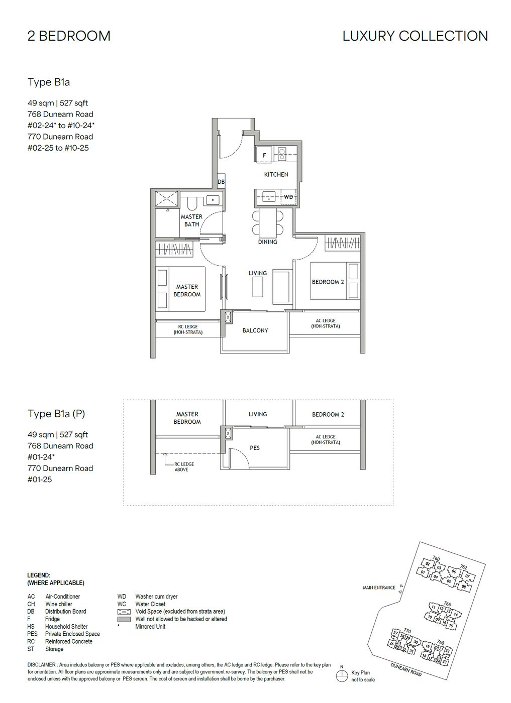 Dunearn House floor plan, type B1a — 2 Bedroom