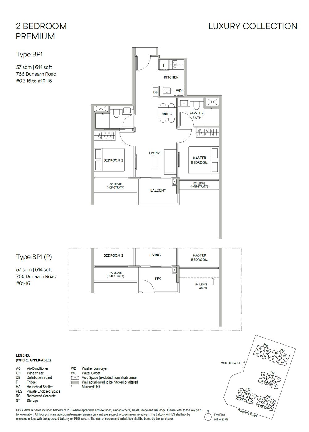 Dunearn House floor plan, type BP1(P) — 2 Bedroom Premium