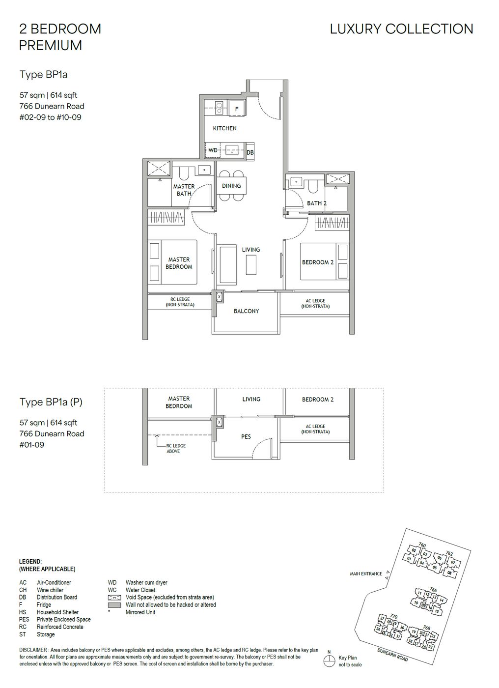 Dunearn House floor plan, type BP1a(P) — 2 Bedroom Premium