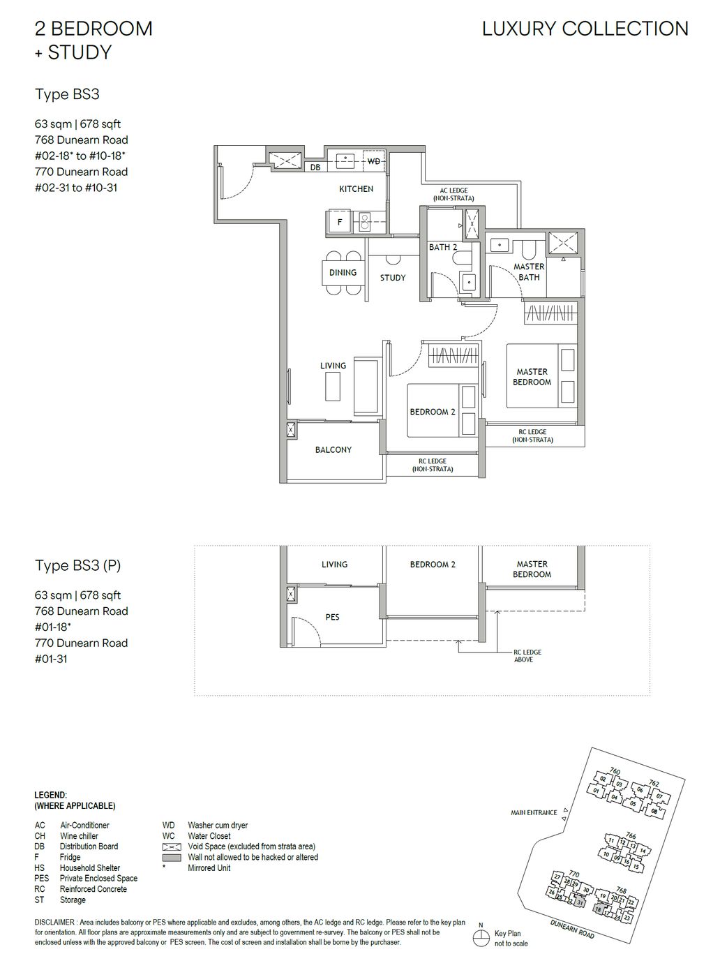 Dunearn House floor plan, type BS3 — 2 Bedroom + Study