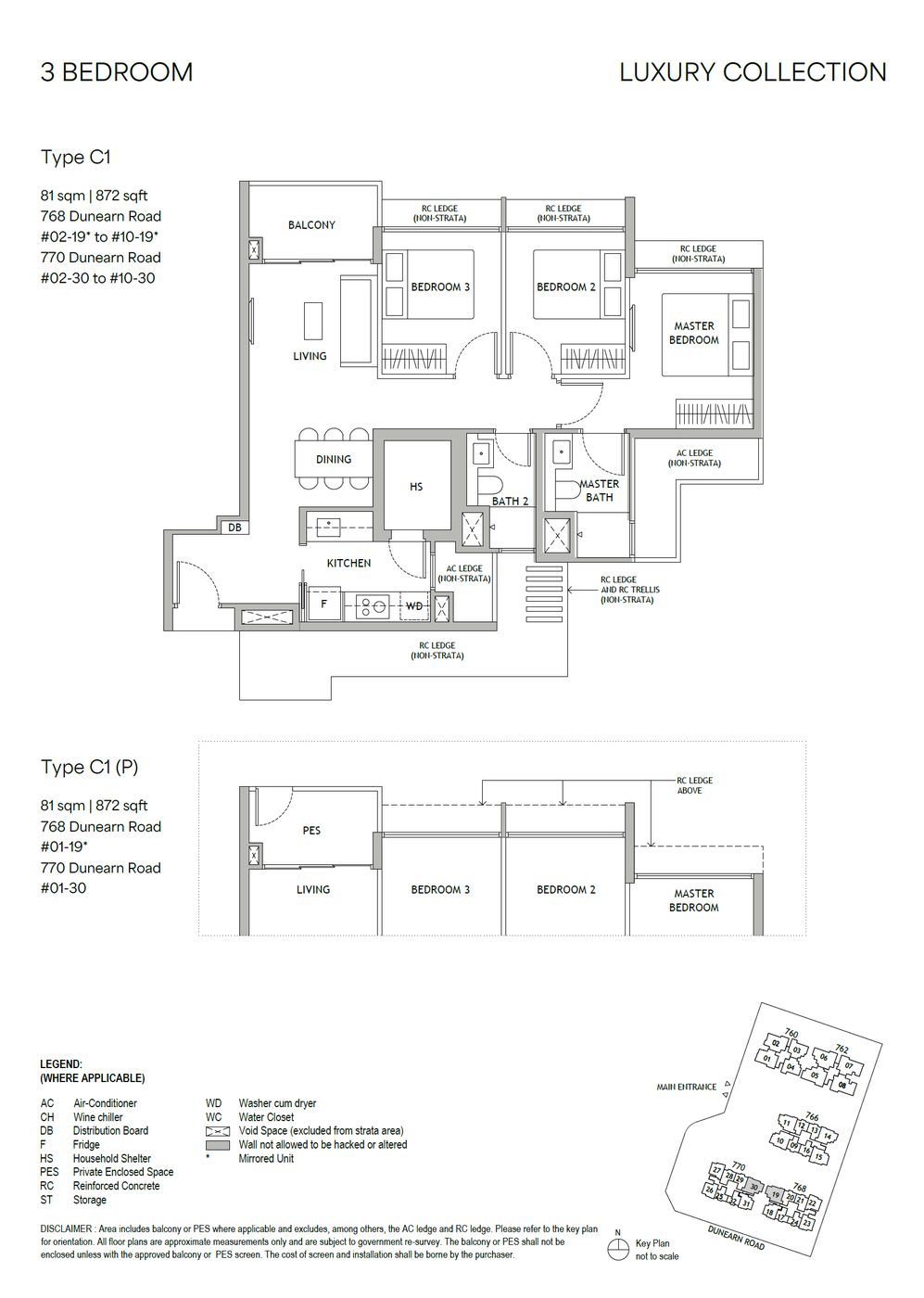 Dunearn House floor plan, type C1(P) — 3 Bedroom