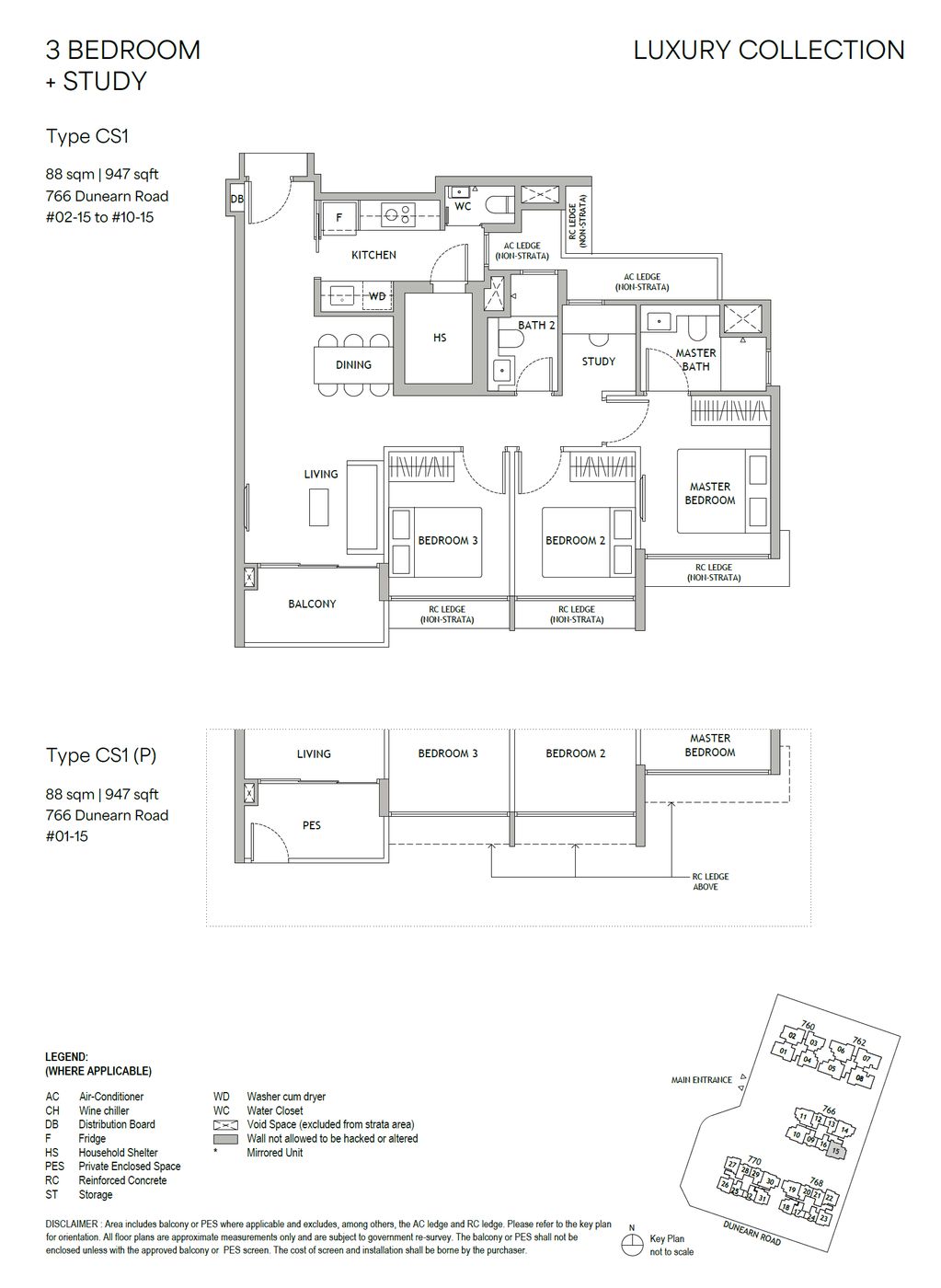 Dunearn House floor plan, type CS1(P) — 3 Bedroom + Study