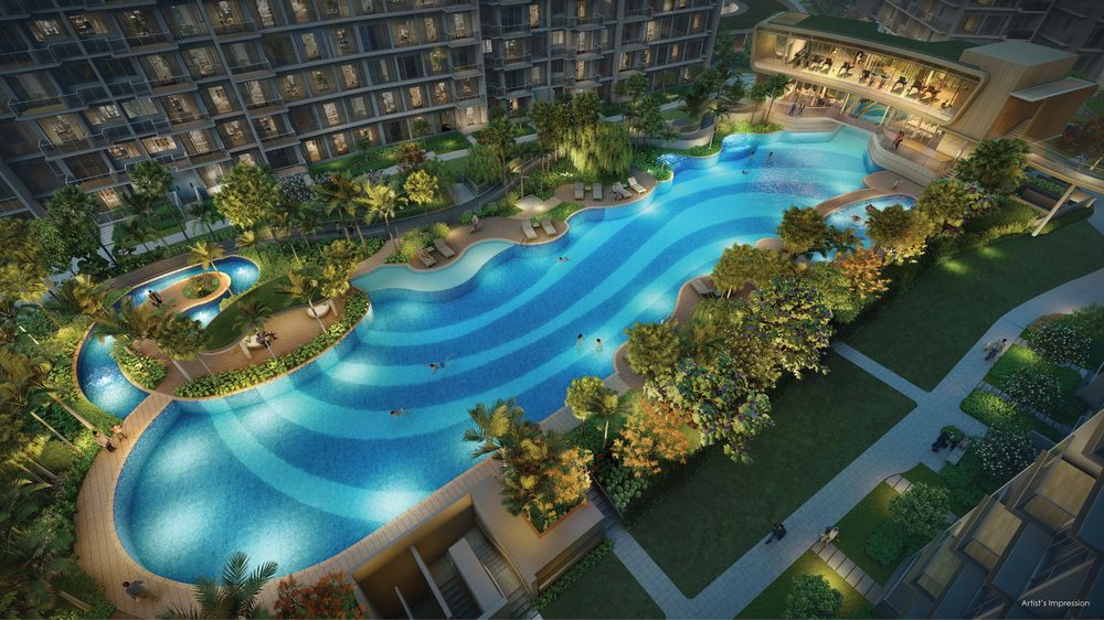 Grand Dunman — Aerial view of the 50m pool and landscape deck. Artist's impression.