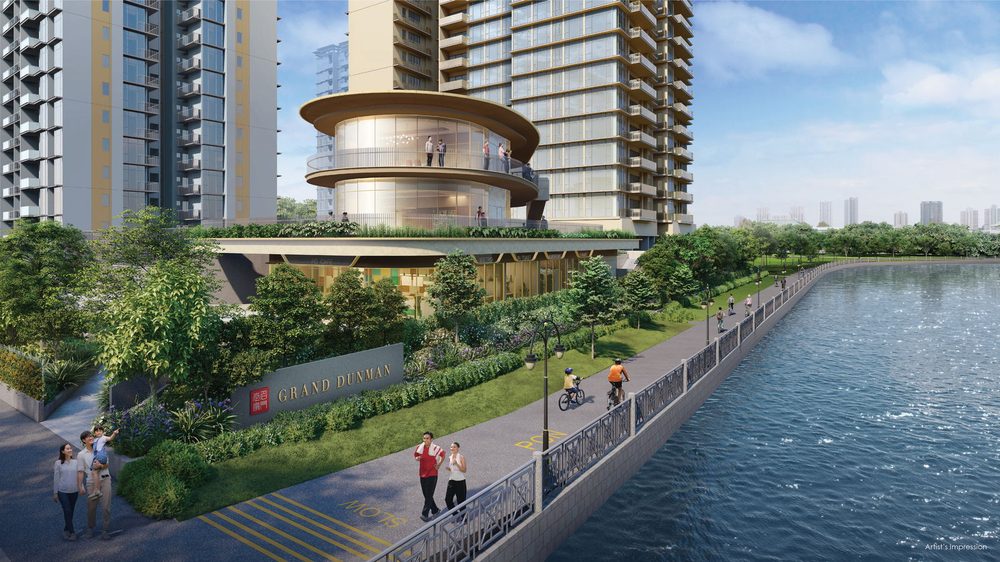 Grand Dunman — Jewel Clubhouse and the river promenade. Artist's impression.