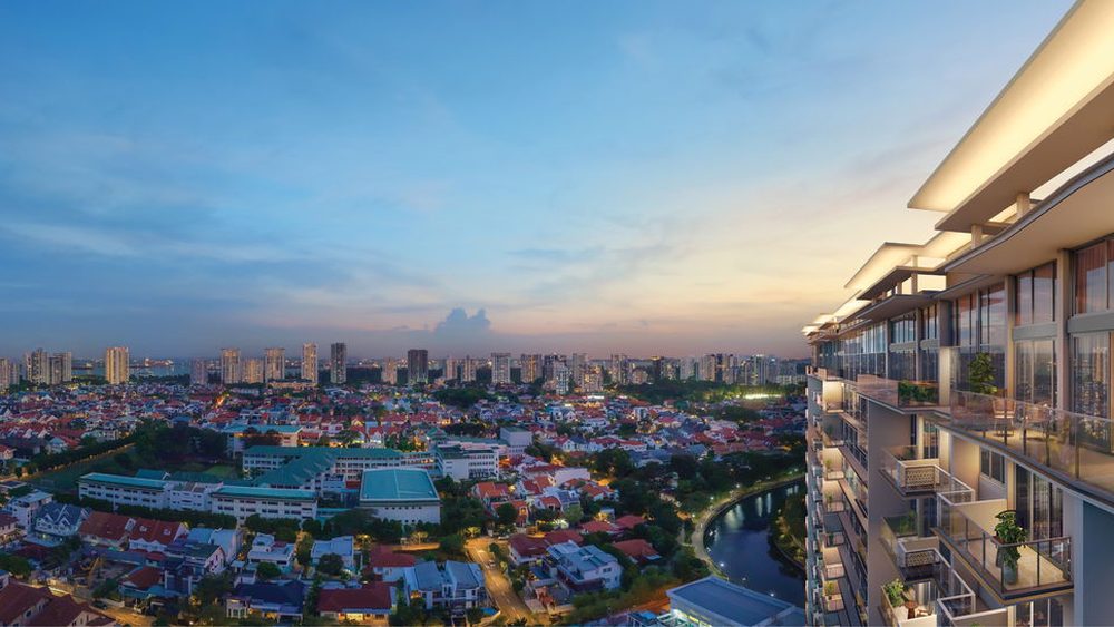Grand Dunman — Balcony outlook towards the city. Artist's impression.