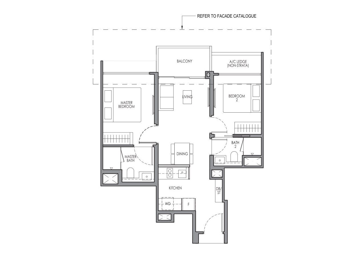 Lucerne Grand B1 floor plan, 2 Bedroom, 58 sqm / 624 sq ft
