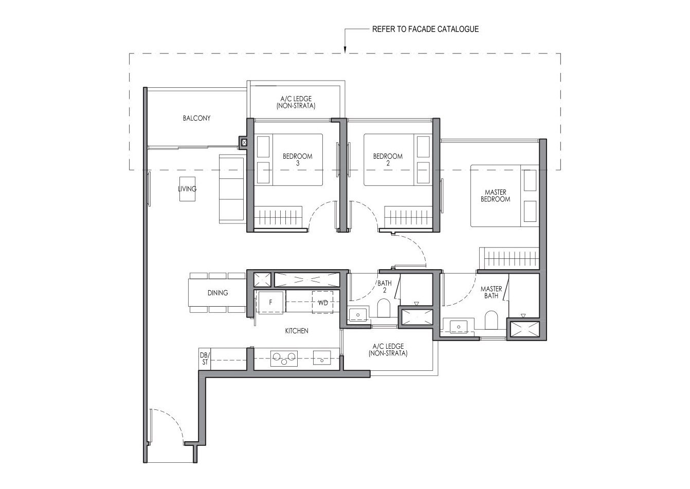 Lucerne Grand C1 floor plan, 3 Bedroom, 81 sqm / 872 sq ft