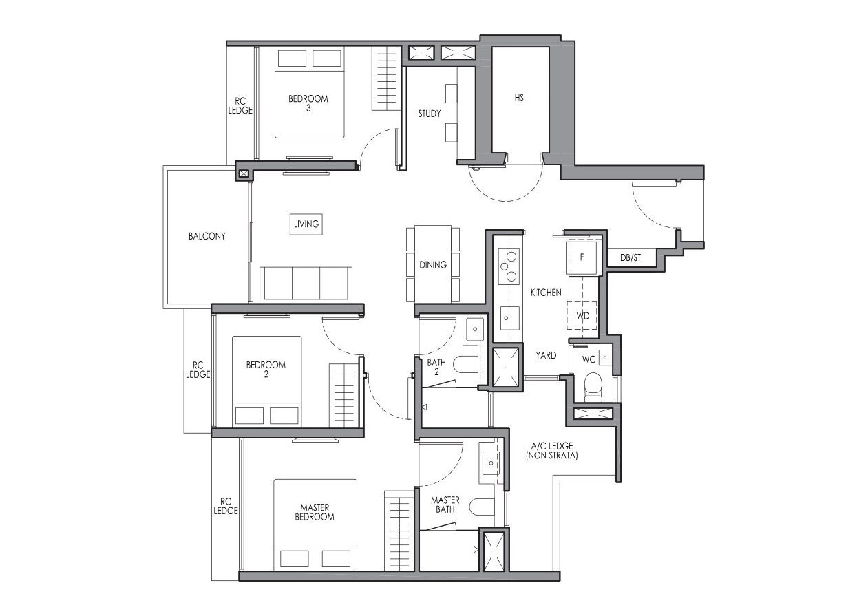 Lucerne Grand CP1S floor plan, 3 Bedroom Premium + Study, 88 sqm / 947 sq ft