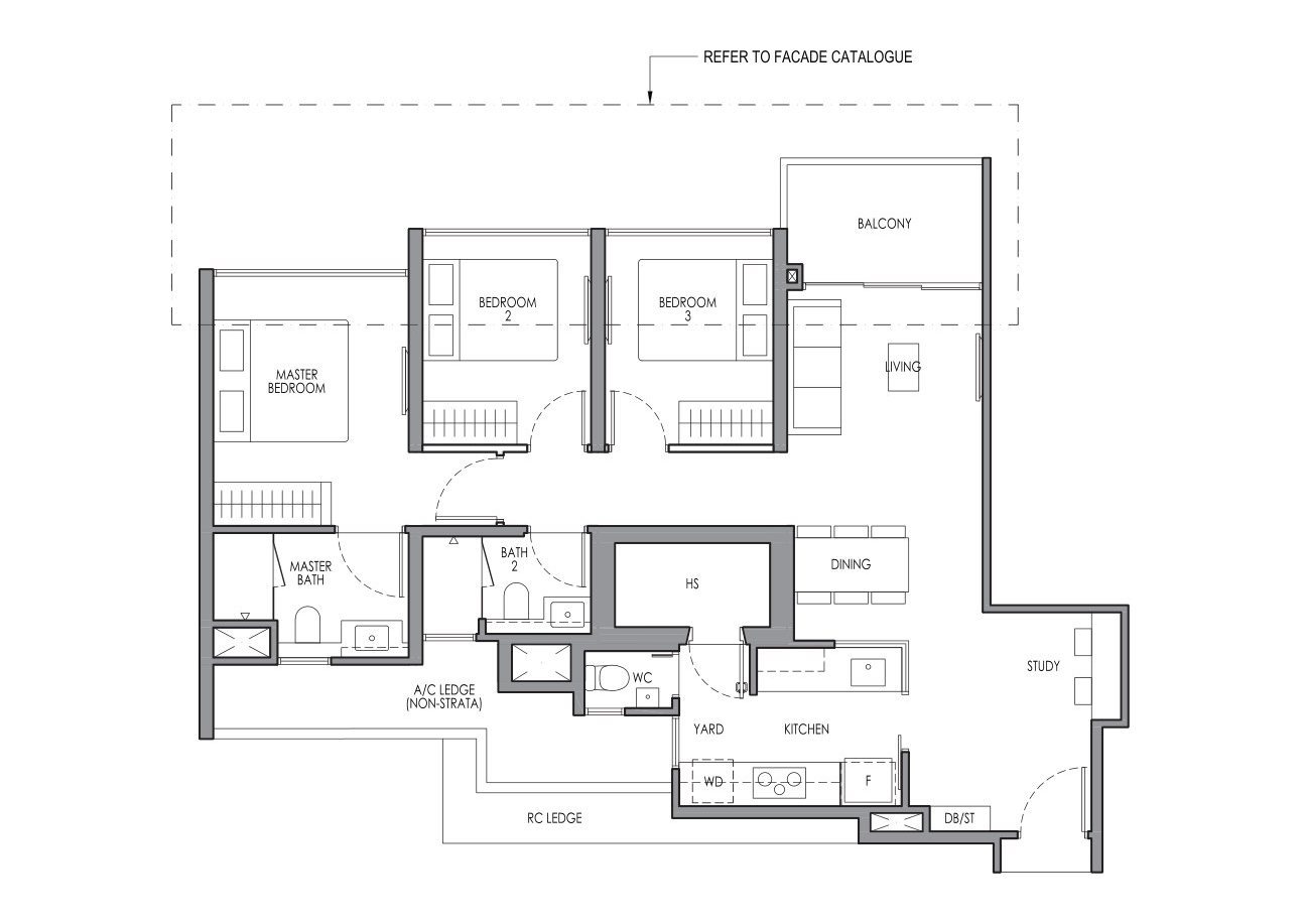 Lucerne Grand CP2S floor plan, 3 Bedroom Premium + Study, 93 sqm / 1,001 sq ft