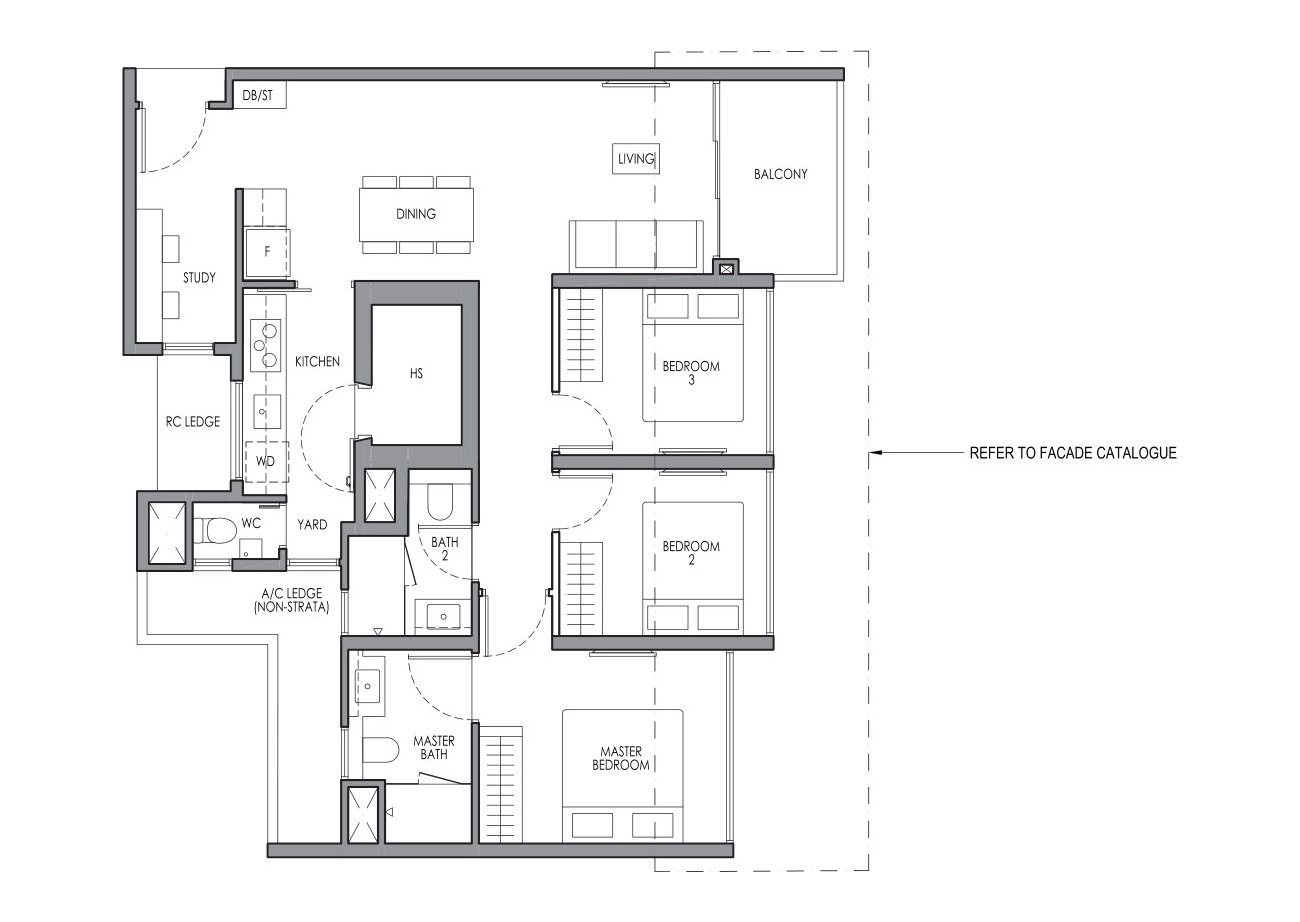 Lucerne Grand CP3S floor plan, 3 Bedroom Premium + Study, 93 sqm / 1,001 sq ft