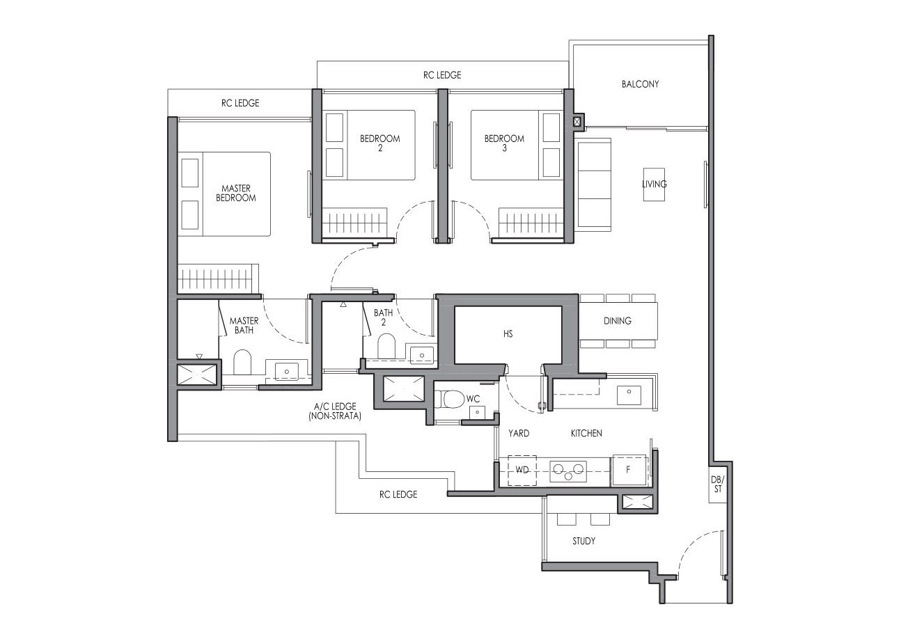 Lucerne Grand CP4S floor plan, 3 Bedroom Premium + Study, 93 sqm / 1,001 sq ft