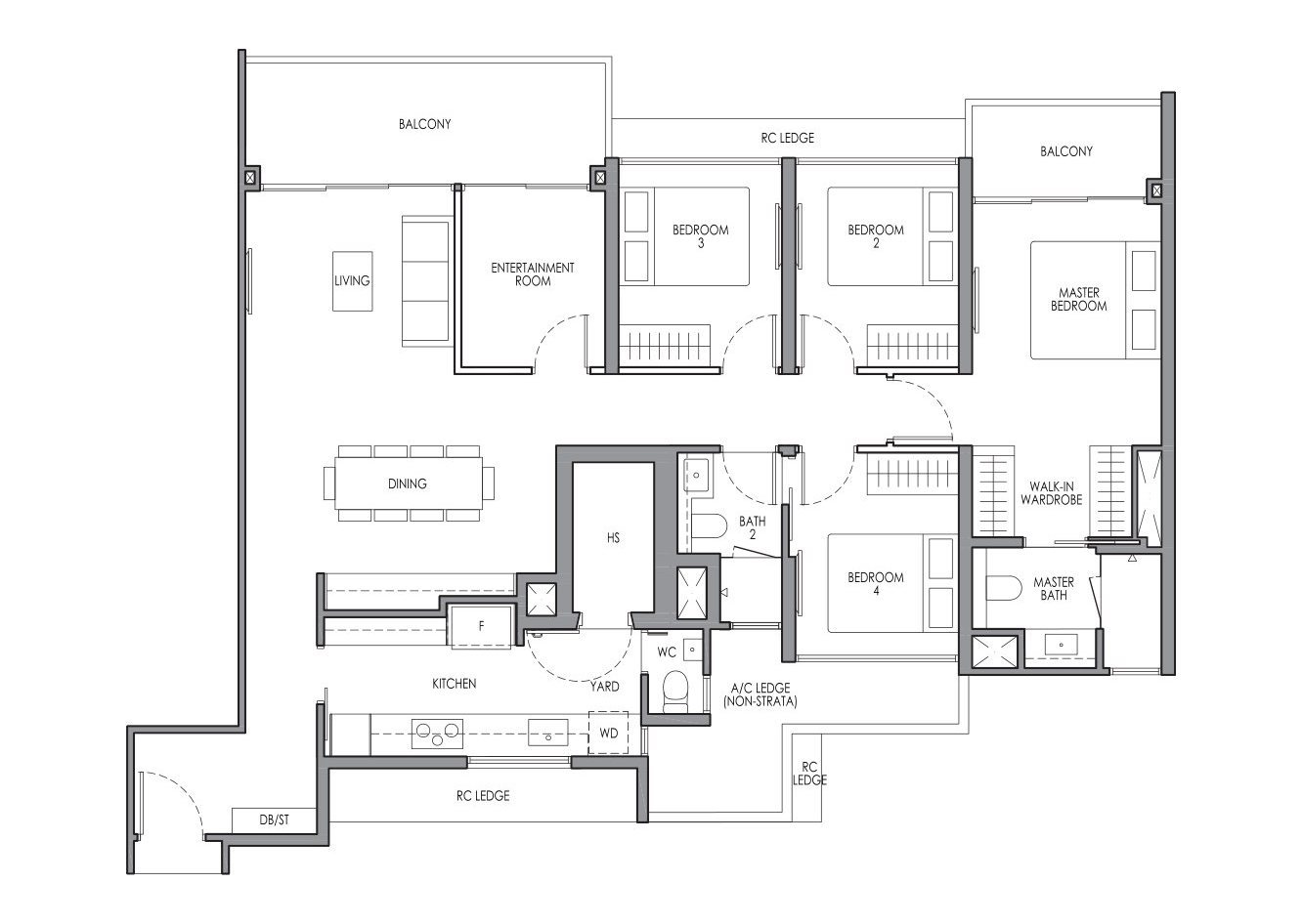 Lucerne Grand DP1E floor plan, 4 Bedroom Premium + Entertainment, 133 sqm / 1,432 sq ft