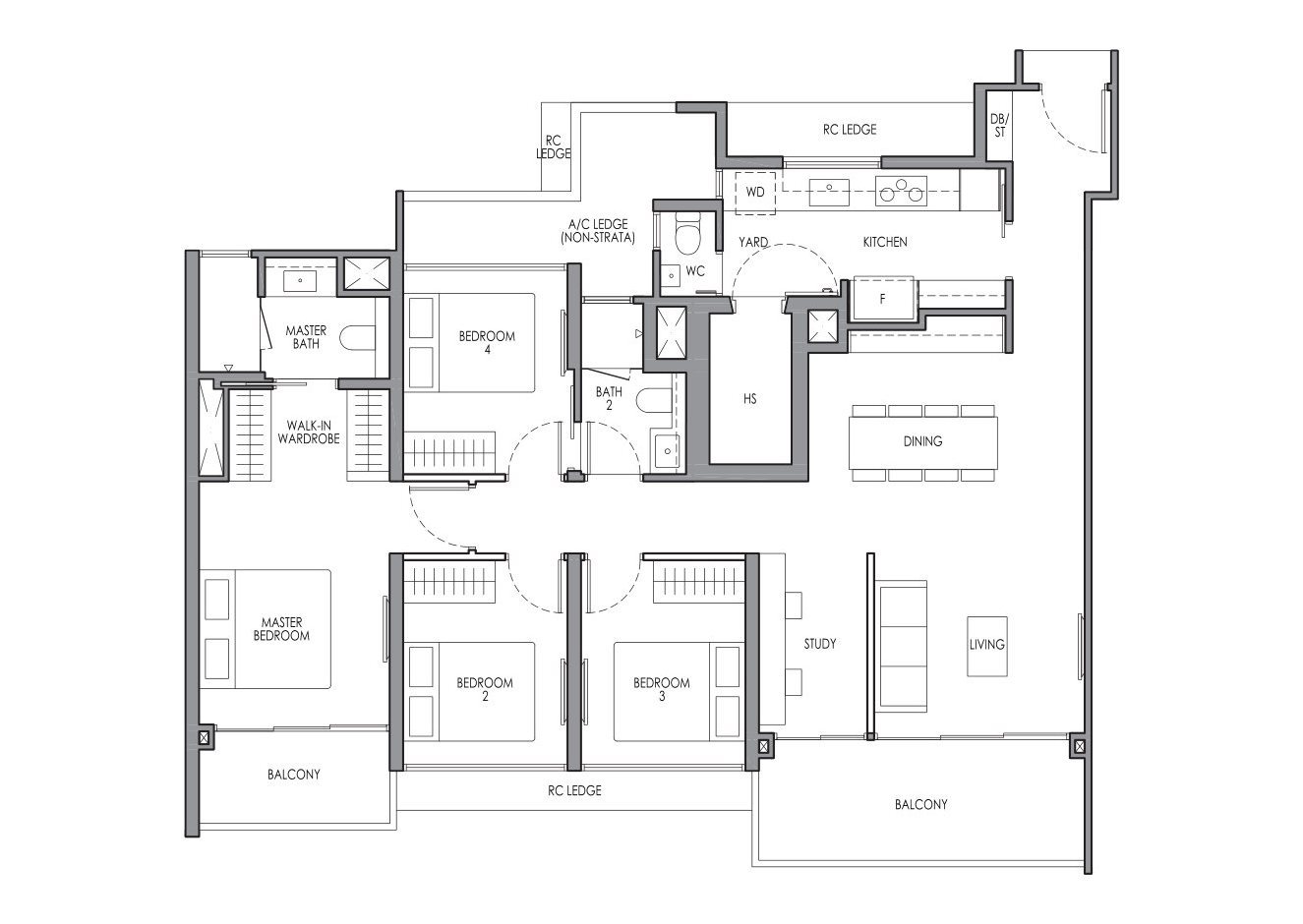 Lucerne Grand DP1S floor plan, 4 Bedroom Premium + Study, 125 sqm / 1,345 sq ft