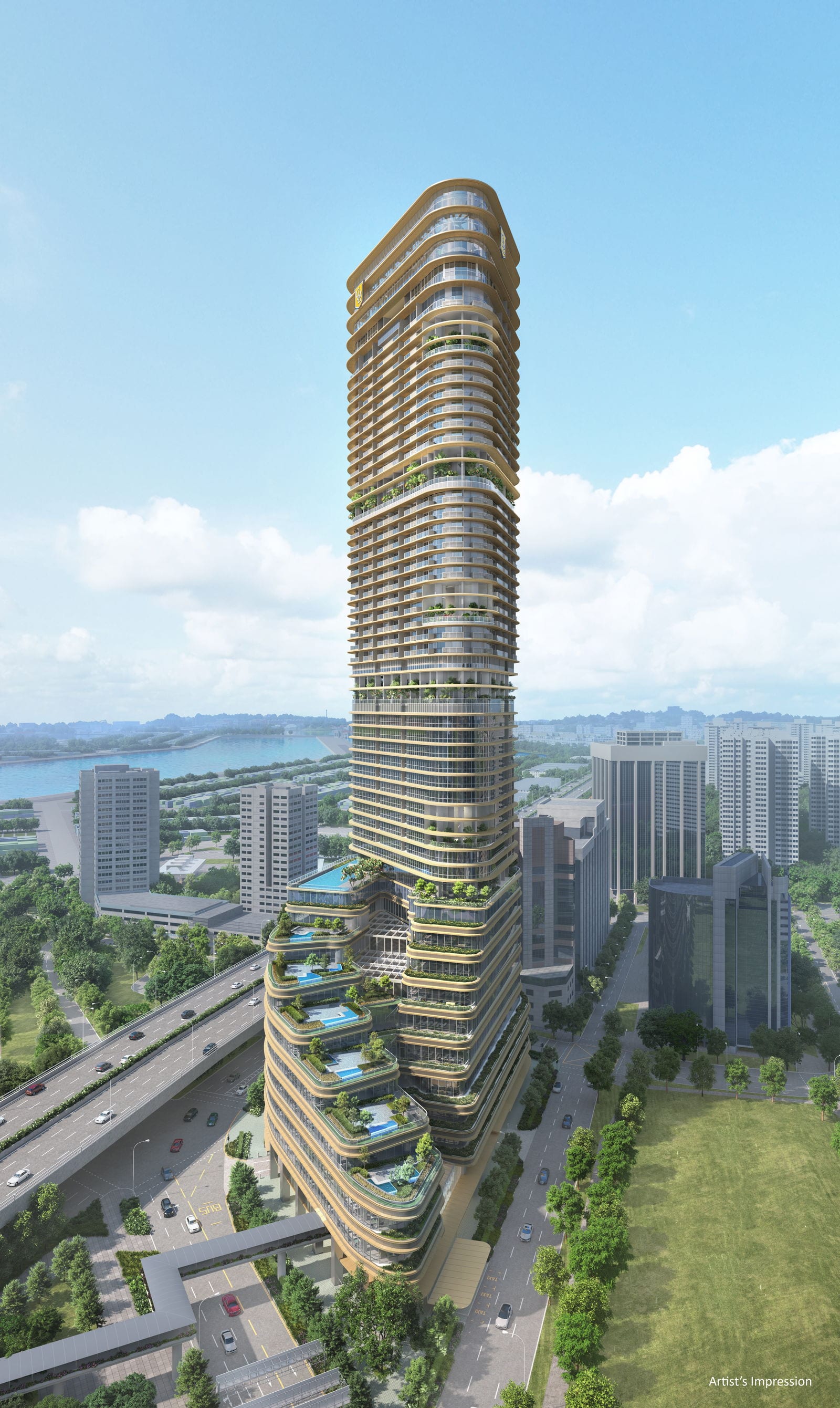 Newport Residences — cascading terraces portrait. Artist's impression.