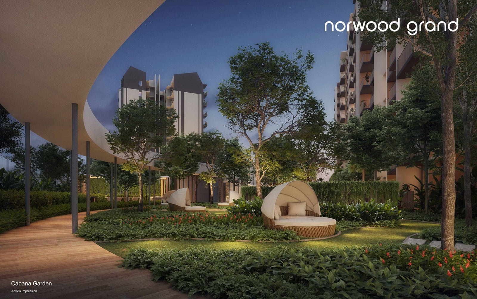 Norwood Grand — cabana garden. Artist's impression.