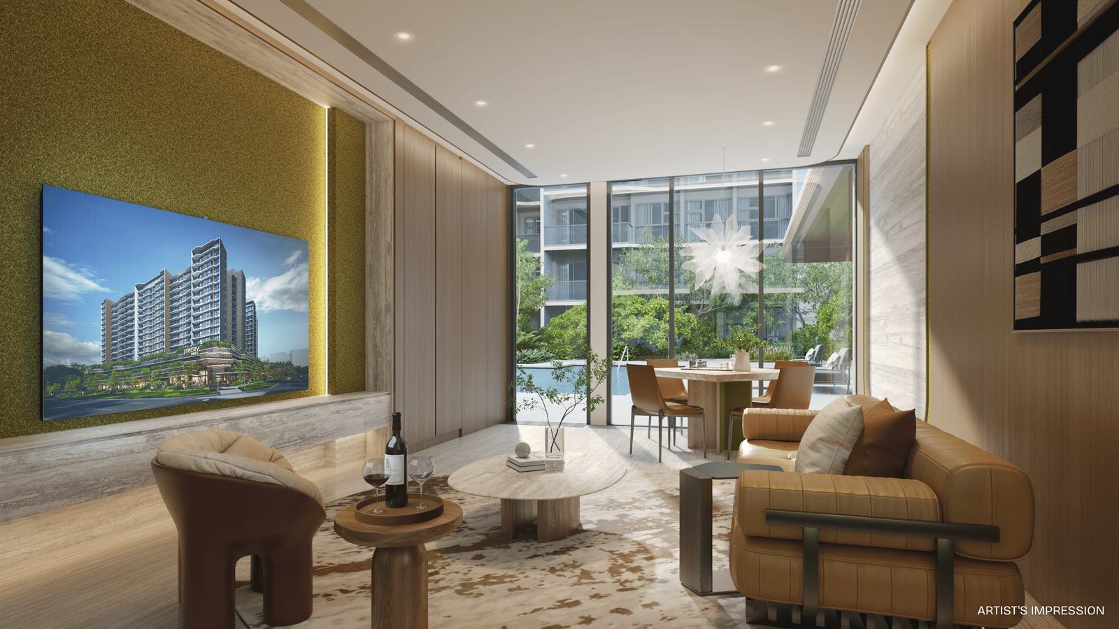 The games lounge at Pinery Residences with pool table and lounge seating