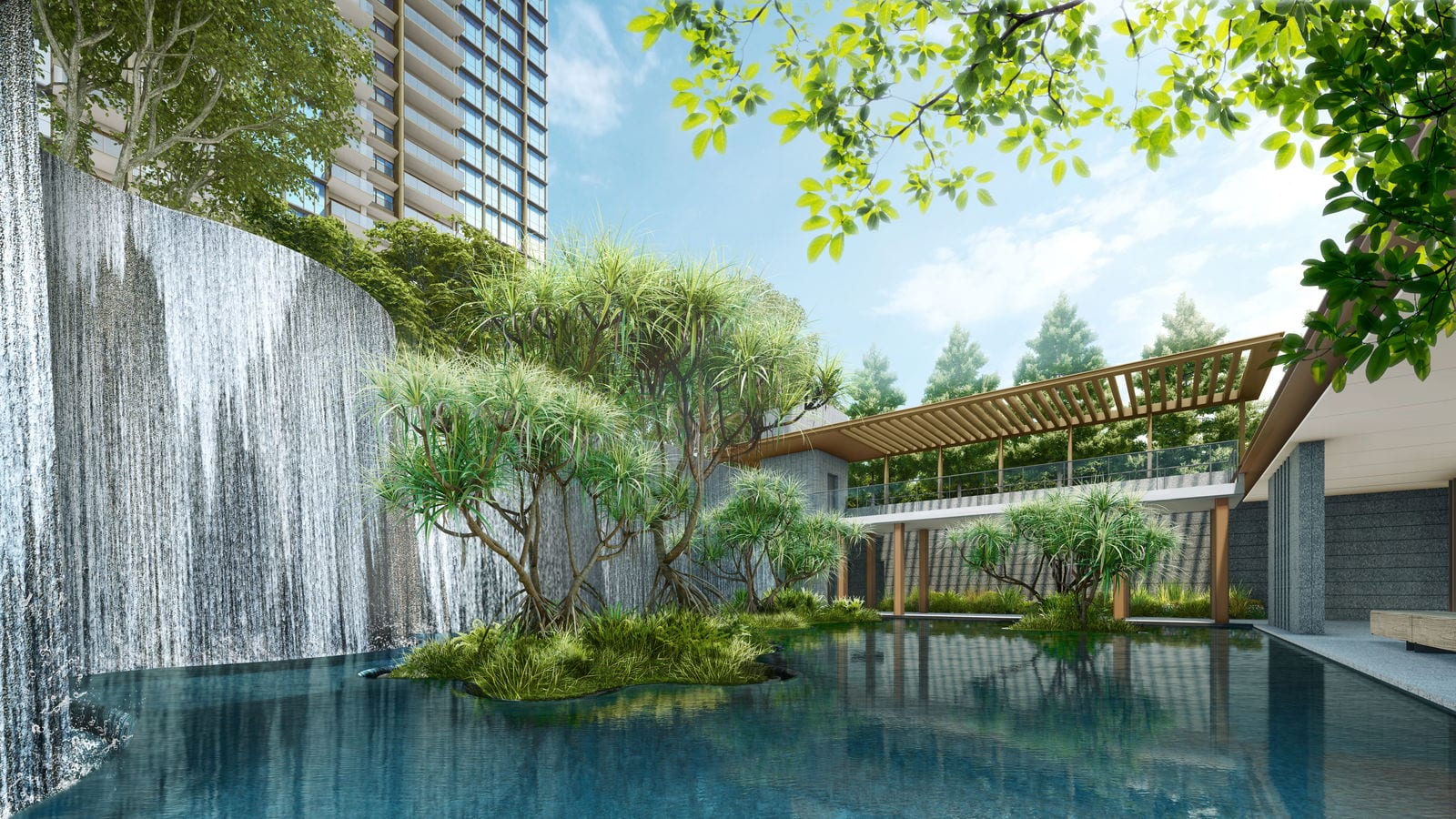 Pinetree Hill — water wall vertical oasis. Artist's impression.
