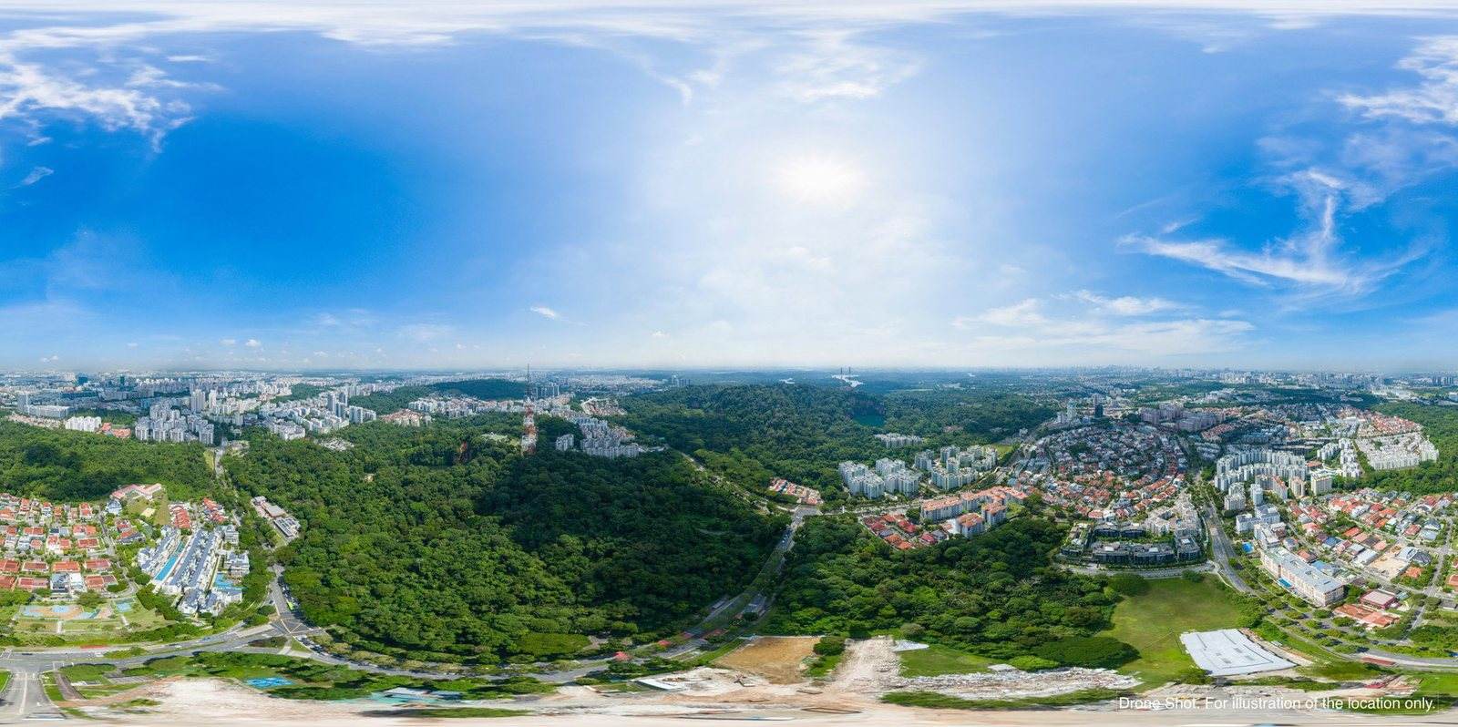 Panoramic view from The Sen across the Bukit Timah and Bukit Batok tree canopy toward the wider Upper Bukit Timah housing estates