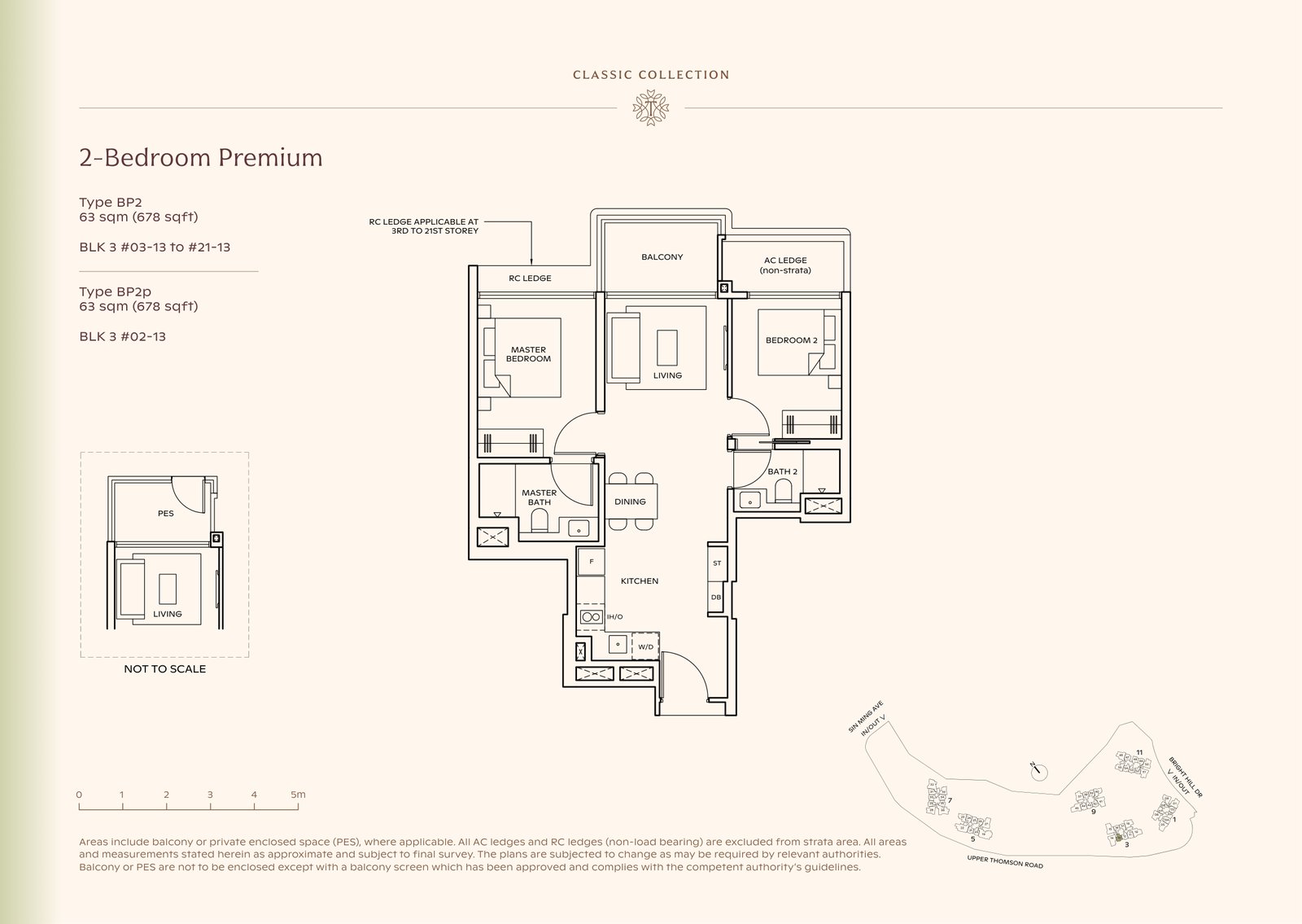 Thomson Reserve 2-Bedroom Premium Type BP2 floor plan, 678 sq ft (63 sqm), 20 units in Blk 3, Classic Collection, with key plan