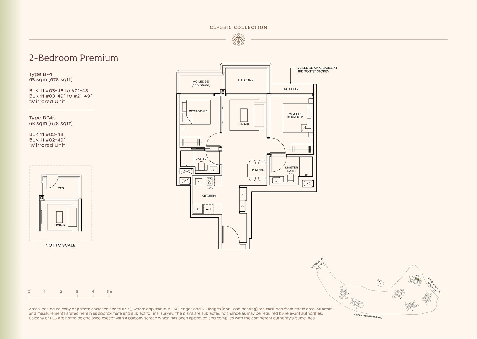 Thomson Reserve 2-Bedroom Premium Type BP4 floor plan, 678 sq ft (63 sqm), 40 units in Blk 11, Classic Collection, with key plan