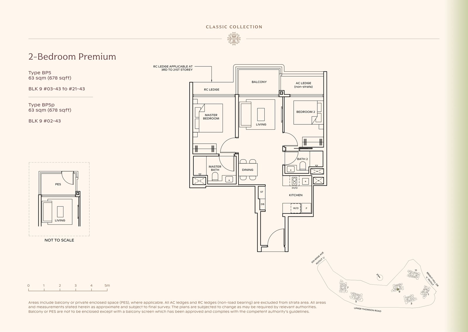Thomson Reserve 2-Bedroom Premium Type BP5 floor plan, 678 sq ft (63 sqm), 20 units in Blk 9, Classic Collection, with key plan