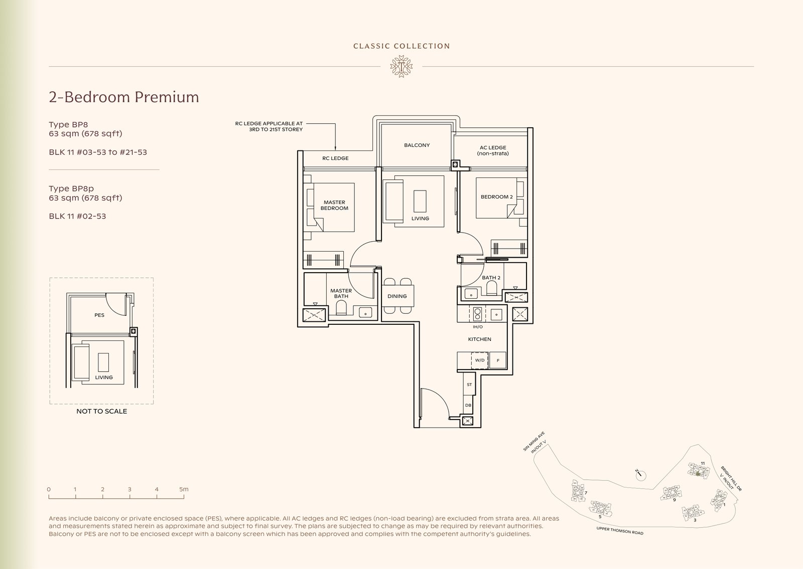 Thomson Reserve 2-Bedroom Premium Type BP8 floor plan, 678 sq ft (63 sqm), 20 units in Blk 11, Classic Collection, with key plan