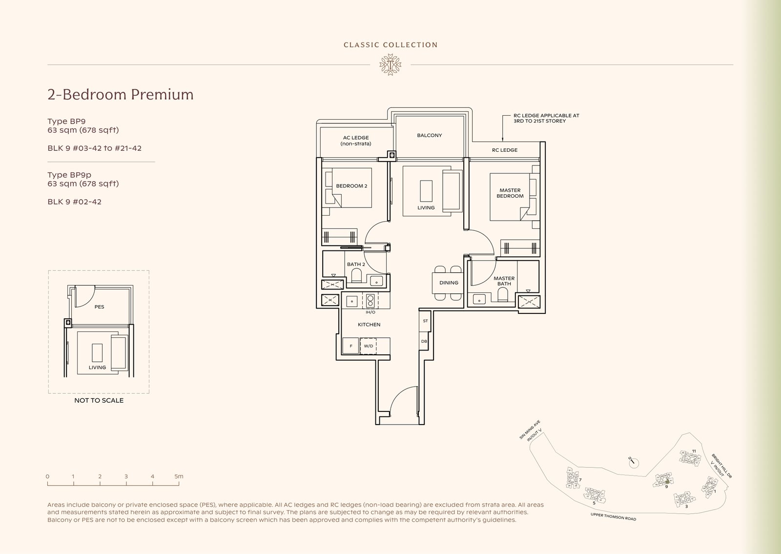 Thomson Reserve 2-Bedroom Premium Type BP9 floor plan, 678 sq ft (63 sqm), 20 units in Blk 9, Classic Collection, with key plan