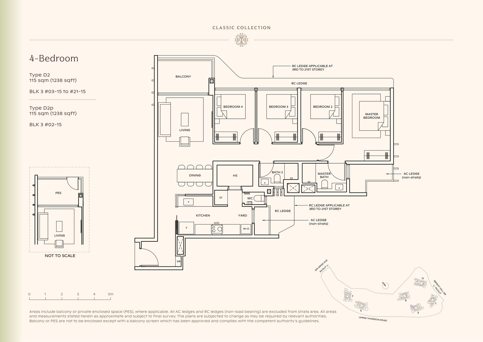 Thomson Reserve 4-Bedroom Type D2 floor plan, 1,238 sq ft (115 sqm), 20 units in Blk 3, Classic Collection, with key plan