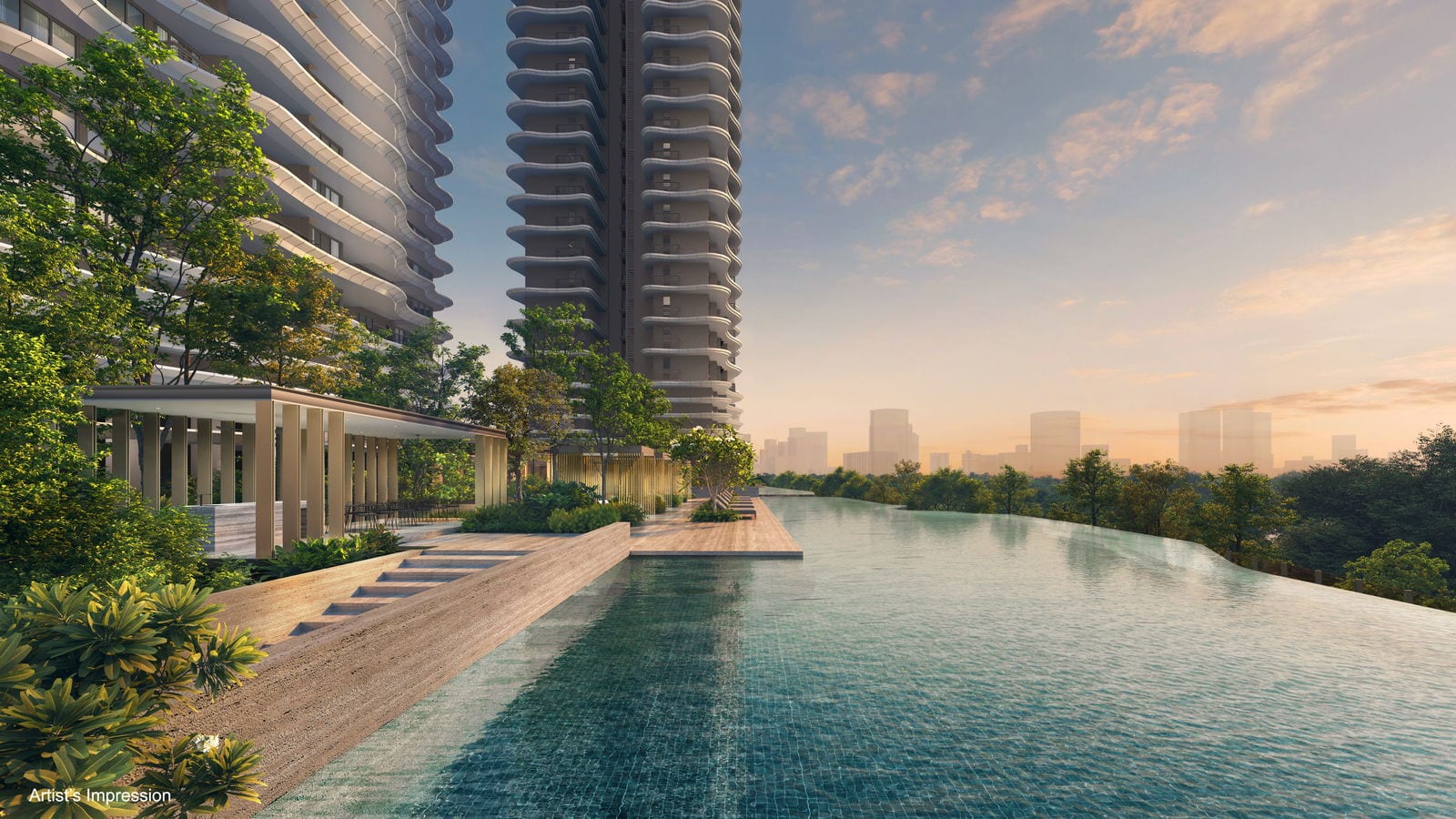 Zyon Grand — lap pool sunset. Artist's impression.